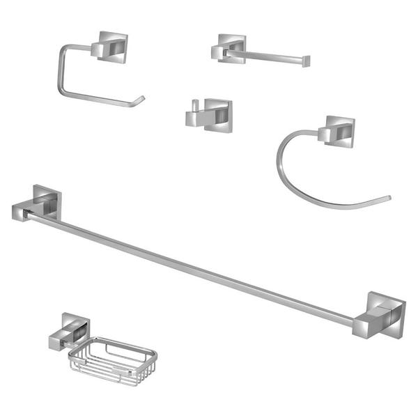 Imagem de Kit Acessórios Quadrado Banheiro 100% Metal Cromado 6 Peças