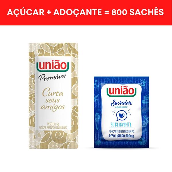 Kit açucar e adoçante - 800 sachês - União Imagem de Kit açucar e adoçante - 800 sachês