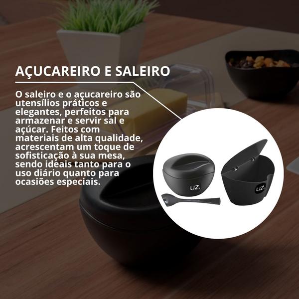 Imagem de Kit Açucareiro C/ Colher + Saleiro Design Elegante Prático Cozinha Mesa Bancada Café Açúcar Sal