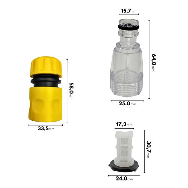 Imagem de Kit Adaptador com Conector Filtro e Engate Amarelo Compatível com Lavadora Tekna HLX1402V