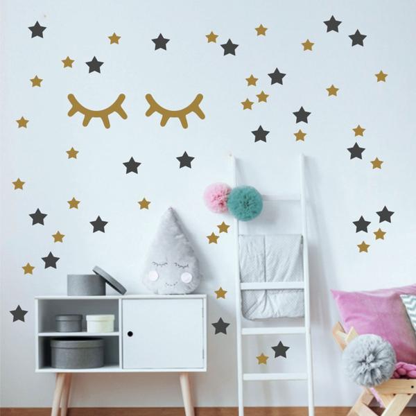 Imagem de Kit Adesivo Decorativo De Parede Par De Cílios + Estrelas