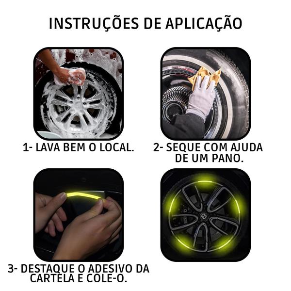Kit Adesivo Refletivo Tuning Personalização Roda Universal - ESTILO BR Imagem de Kit Adesivo Refletivo Tuning Personalização Roda Universal