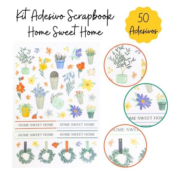 Imagem de Kit Adesivo Scrapbook Flores Home Sweet Home Artesanato