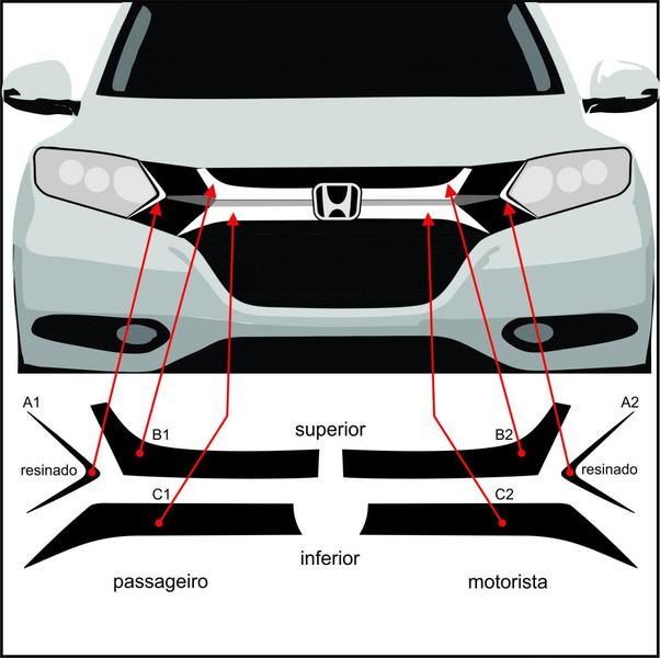 Imagem de Kit Adesivos Hr-v Aplique Grade Frontal e Friso Traseiro