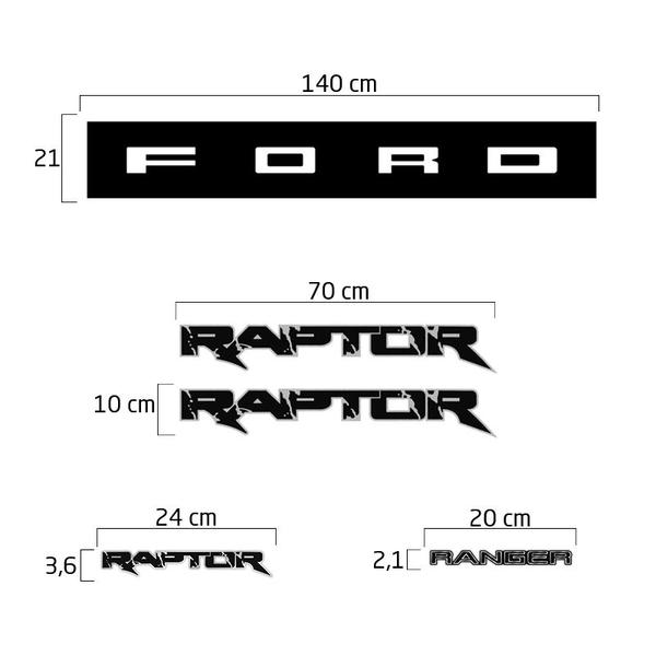 Imagem de Kit Adesivos Ranger Raptor + Faixa Traseira Ford e Emblemas