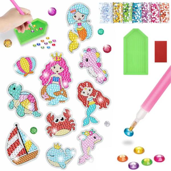 Imagem de Kit Adesivos Sereia Strass Coloridos Pintura de Diamante Infantil Big Gem Stickers