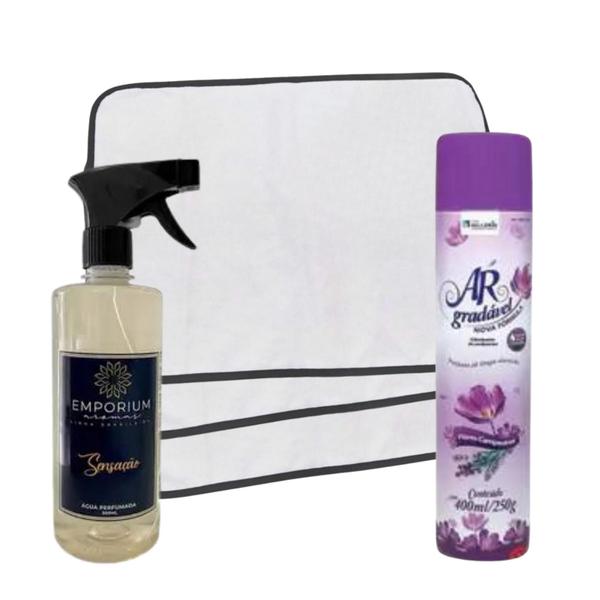 Imagem de Kit Água perfumada 500ml Emporium + Odorizador Flor Camp 400ml + 3 Tapetes Higiênicos Pet