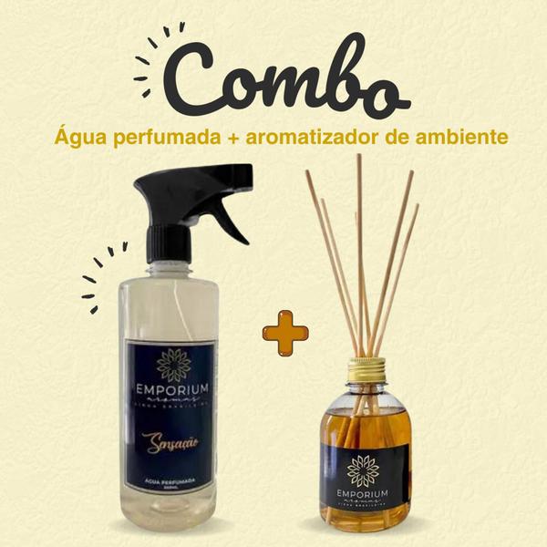 Imagem de Kit Água Perfumada Spray de Ambiente 500ml + Aromatizador Sensação de Ambiente com Varetas 250ml