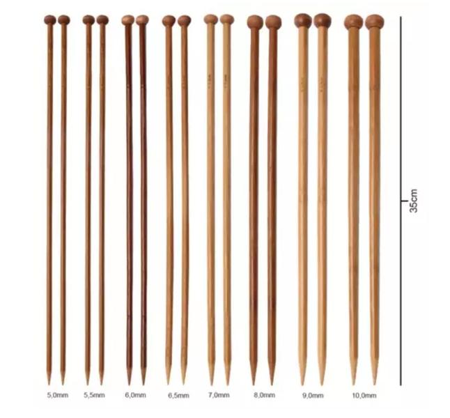 Imagem de Kit Agulhas Para Tricô Bambu Com 18 Pares 35cm