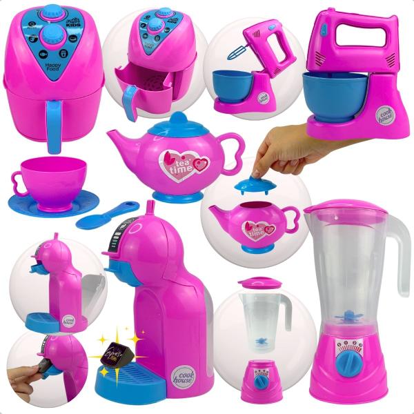 Imagem de Kit Air Fryer Litlle Cozinha Cafeteira Chef Kids Brinquedo 4