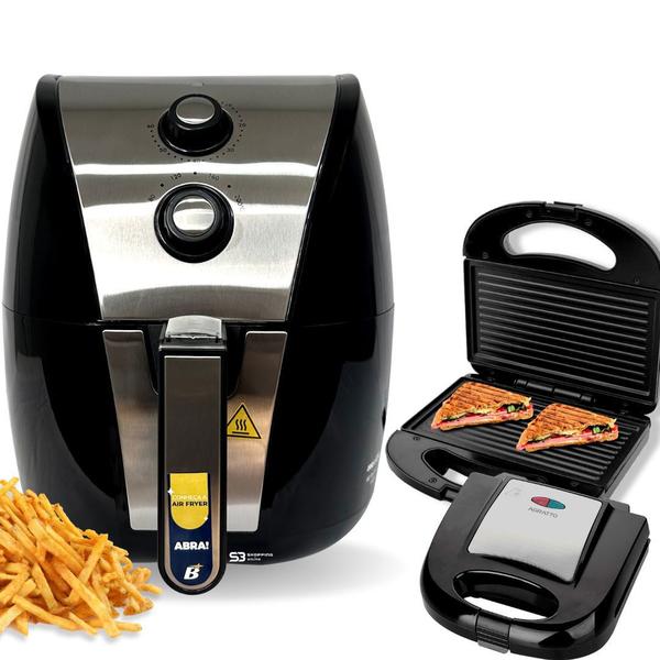 Imagem de Kit air fryer potente 5 litros e sanduicheira inox gourmet