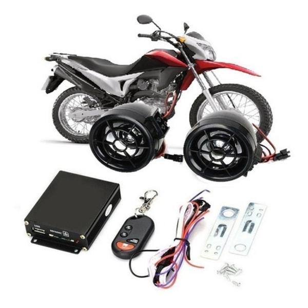 Imagem de Kit alarme para moto bluetooth anti furto trava caixa de som controle remoto mp3 radio fm usb