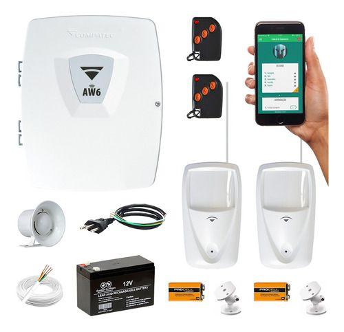 Imagem de Kit Alarme Wifi Aplicativo Internet 2 Sensores Infra PET Compatec