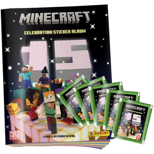 Imagem de Kit Album Minecraft + 60 Figurinhas Mundo dos Games 15 Anos Livro Ilustrado Oficial