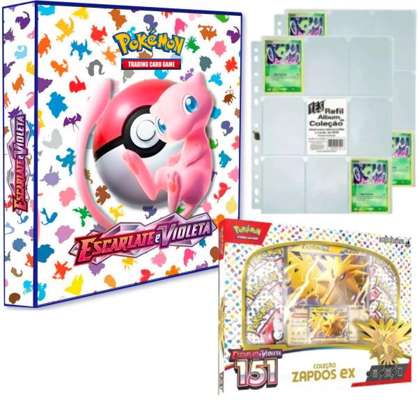 Imagem de Kit Álbum Pasta Fichário Pokémon Escarlate e Violeta 151 com Box Zapdos EX e 20 Folhas 9 Bolsos TCG