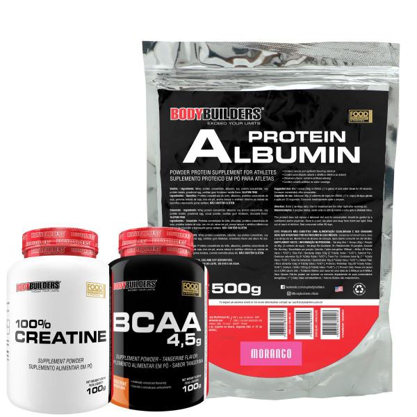 Imagem de Kit Albumin Protein 500g + Power Creatina 100g + BCAA 100g Tangerina - Bodybuilders