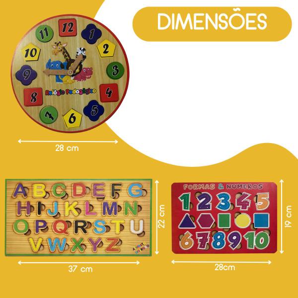 Kit Alfabeto Divertido,Formas e Números e Relógio Pedagógico - TRALALA Imagem de Kit Alfabeto Divertido,Formas e Números e Relógio Pedagógico