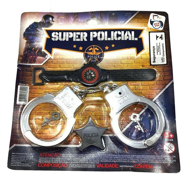 Imagem de Kit Algemas Brinquedo Policial Infantil Distintivo  Plástico - PICA PAU