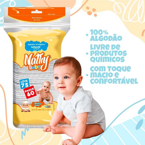 Imagem de Kit Algodão de Higiene Infantil Quadrado 75g Macio e Suave Nathy Baby