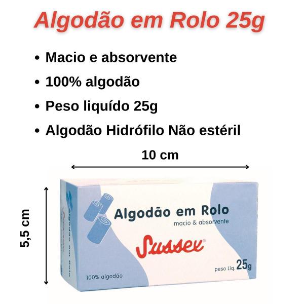 Imagem de Kit Algodão Em Rolo Hidrófilo 25g Macio E Absorvente 12 unid