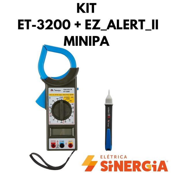 Imagem de Kit alicate amperimetro digital et-3200 e detector tensao ez_alert_ii minipa