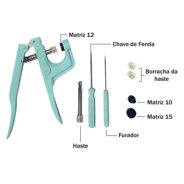 Imagem de Kit Alicate Azul Tiffany De Aplicar Botões Plásticos de Pressão + 130 Botões Rita Coloridos 12mm