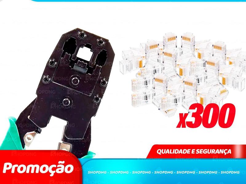 Imagem de Kit Alicate Crimpar Profissional + 300 Conectores RJ45