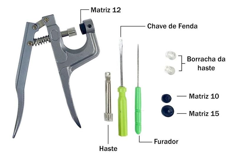 Imagem de Kit Alicate de Aplicar Botão de Pressão Plástico Ritas Box Organizador 120 Botões Coração 10 E 12mm