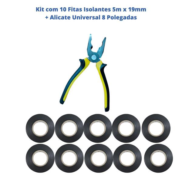 Imagem de Kit Alicate Universal 8 Pol 4 Rolos Fita Isolante 5mx19mm