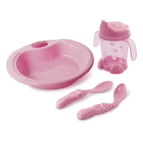 Imagem de Kit Alimentação Bebê Prato Copo Talheres Adoleta Rosa 872-16