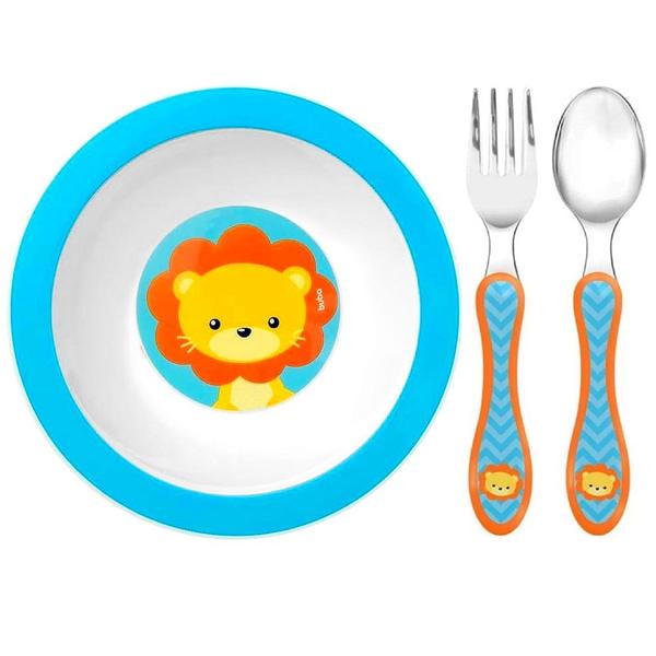 Kit Alimentação Bowl Pratinho Infantil e Talheres de Bebês de Leãozinho Buba Imagem de Kit Alimentação Bowl Pratinho Infantil e Talheres de Bebês de Leãozinho Buba