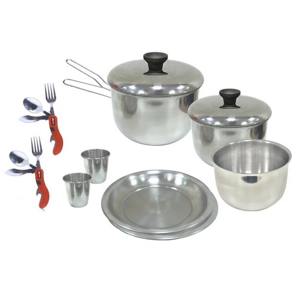 Imagem de Kit Alimentacao Camping Gourmet com Panelas, Pratos, Copos e Talheres  Nautika 