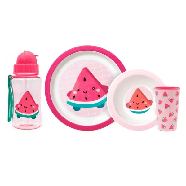 Kit Alimentação de Bebê com Garrafinha Prato Copo e Bowl de Melancia - Buba Imagem de Kit Alimentação de Bebê com Garrafinha Prato Copo e Bowl de Melancia