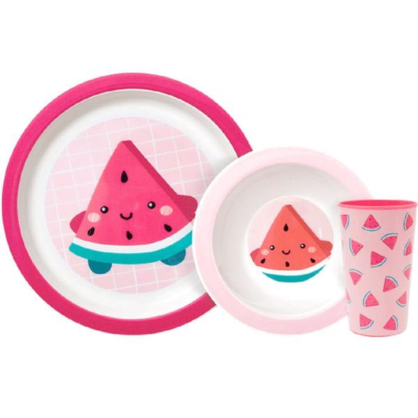 Kit Alimentação de Bebê com Garrafinha Prato Copo e Bowl de Melancia - Buba Imagem de Kit Alimentação de Bebê com Garrafinha Prato Copo e Bowl de Melancia