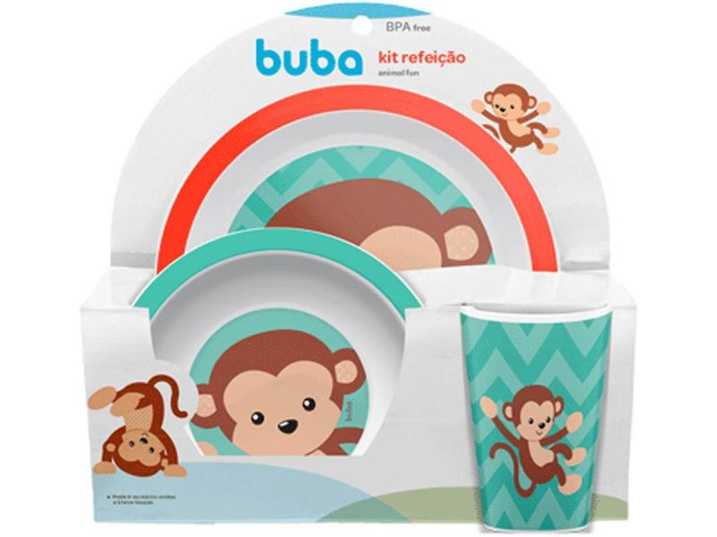 Imagem de Kit Alimentação Infantil 3 Peças Buba Animal Fun - Macaco