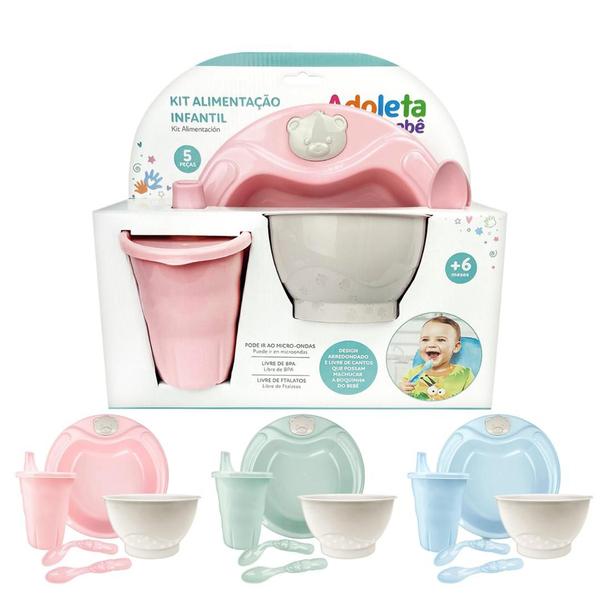 Imagem de Kit Alimentação Infantil 5 Peças Caixa Presente Prato, Tigela, Copo e Colheres - Adoleta Bebê