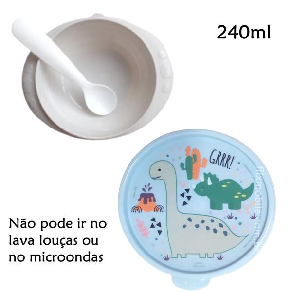 Kit Alimentação Infantil de Dinossauro com Pratinho e Colher - Plasútil Imagem de Kit Alimentação Infantil de Dinossauro com Pratinho e Colher