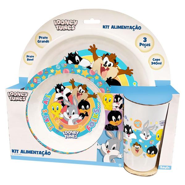 Kit Alimentação Looney Tunes 3 peças - Prato, Bowl e Copo BabyGo Imagem de Kit Alimentação Looney Tunes 3 peças - Prato, Bowl e Copo BabyGo