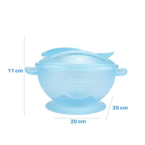 Imagem de Kit Alimentação Refeição Pimpolho Bowl Infantil Menino Com Ventosa Tampa Colher Azul