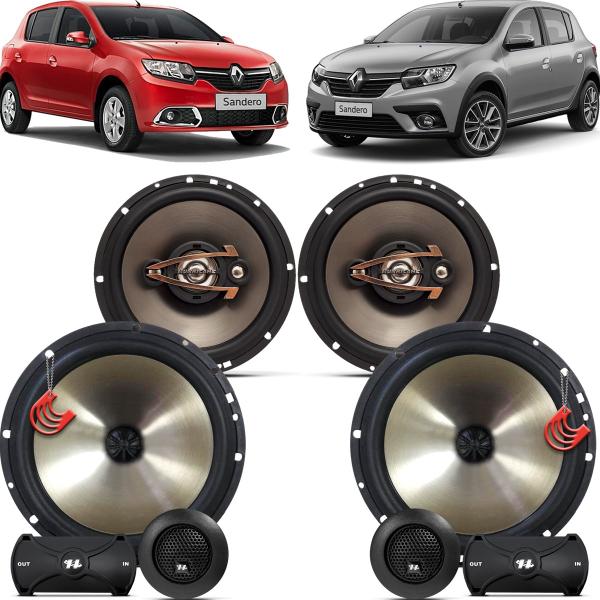 Imagem de Kit Alto Falantes Dianteiros + Traseiros Renault Sandero 2015 até 2021 - Hurricane Platino 640w