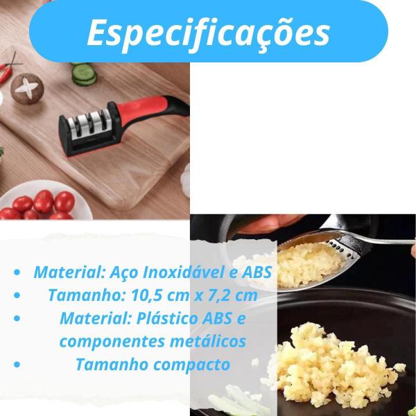 Imagem de Kit Amolador Facas +Amassador Triturador Alho Manual Cozinha