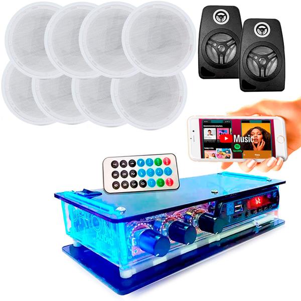 Kit Amplificador + 8 Caixas Gesso Branca +2 Caixa Preta - ORION Imagem de Kit Amplificador + 8 Caixas Gesso Branca +2 Caixa Preta