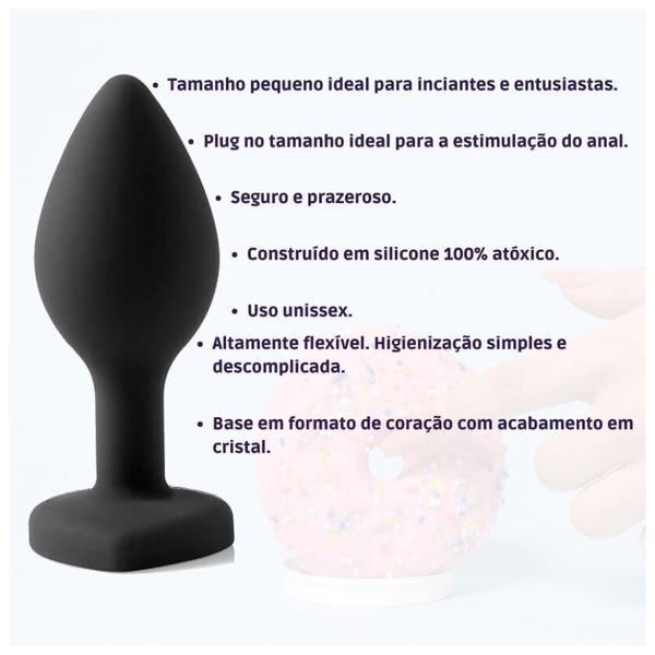 Imagem de Kit Anal Plug Silicone e Joia Preto Ben e Lubrificante Vibrante Loveshock Sabor Morango