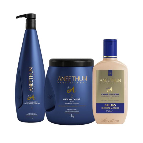 Imagem de Kit Aneethun Linha A Shampoo 1L+Máscara 1kg+Creme Silicone 250ml