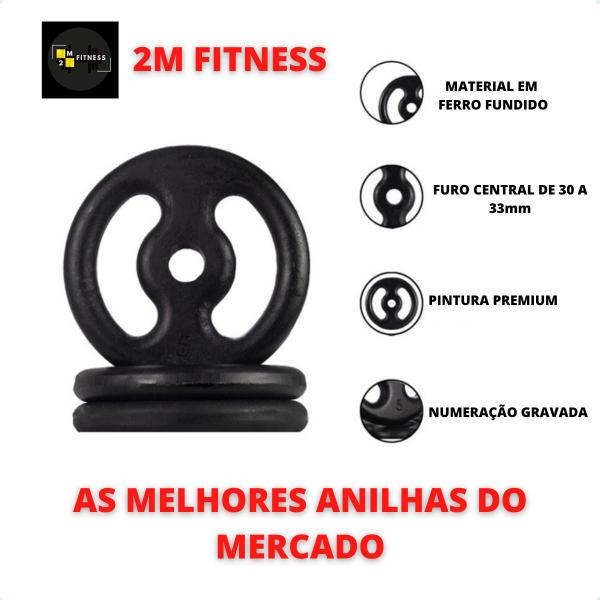 Imagem de Kit Anilhas de Ferro 40 Kg + 2 Barras de 40cm + Barra de 150cm