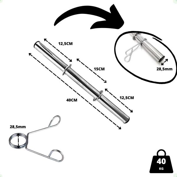 Imagem de Kit Anilhas de Ferro 40 Kg + 2 Barras de 40cm + Barra de 150cm