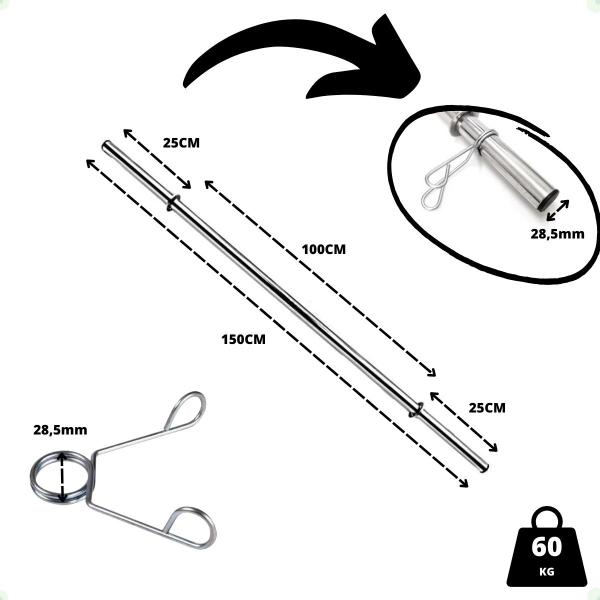 Imagem de Kit Anilhas de Ferro 50 Kg + 2 Barras de 40cm + Barra de 150cm