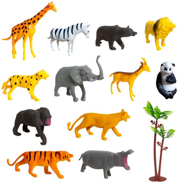 Imagem de Kit Animais c/12 bonecos Girafa Elefante Zebra Camelo Macaco Leão