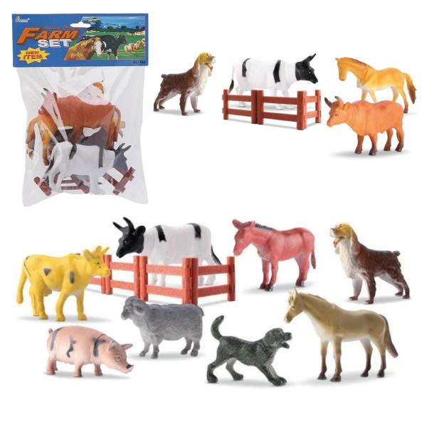 Imagem de Kit Animais Fazenda 12 Pçs Brinquedo de Borracha - Toy King Jurassic Banho Piscina Praia Maquete