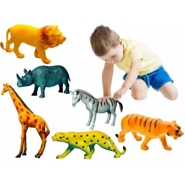 Imagem de Kit Animais Selva 06 Pçs Variadas - Toy King Safafi Selvagem Floresta Brinquedo Maquete Praia Banho